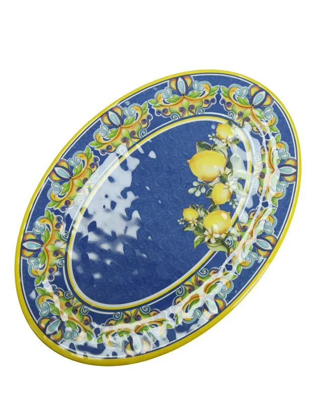 Fuente ovalada grande de cerámica azul de la colección Citrus Blu.