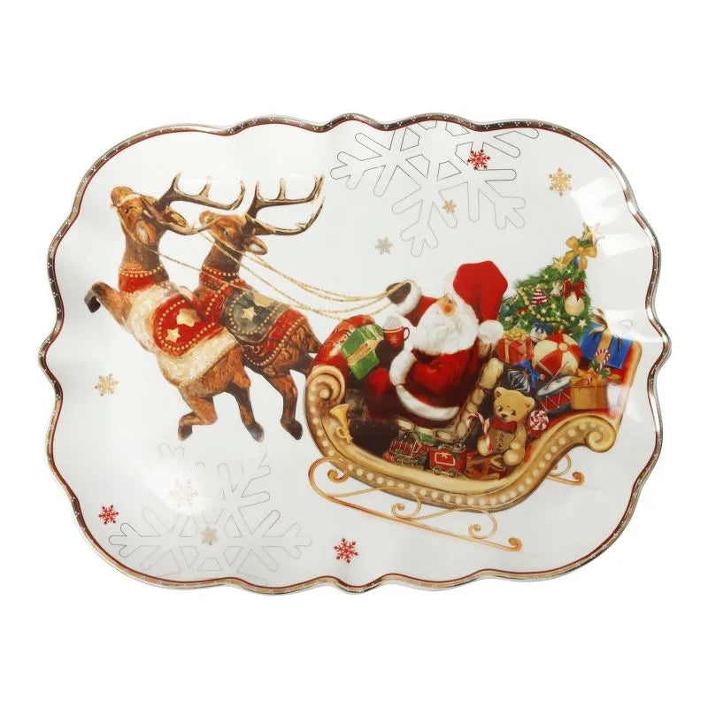Fuente rectangular de cerámica con diseño navideño Christmas.