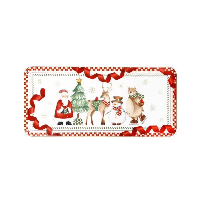Fuente rectangular de cerámica de la colección Racconti de Brandani, con dimensiones 40 x 18 cm, sobre un fondo neutro.