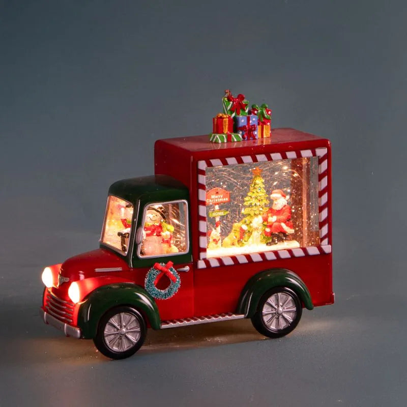 Furgoneta decorativa navideña con Papá Noel, luces LED y música, fabricada en Italia por Brandani.