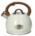 Hervidor blanco de cocina con mango de madera, diseño italiano.