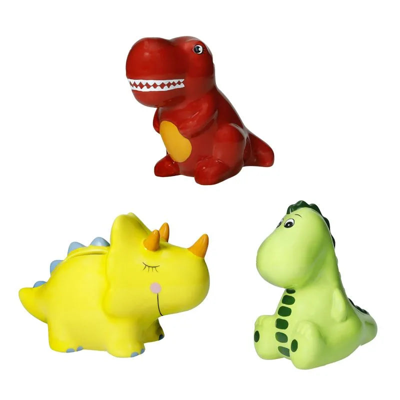 Hucha con forma de dinosaurio de color surtido, ideal para decoración del hogar.