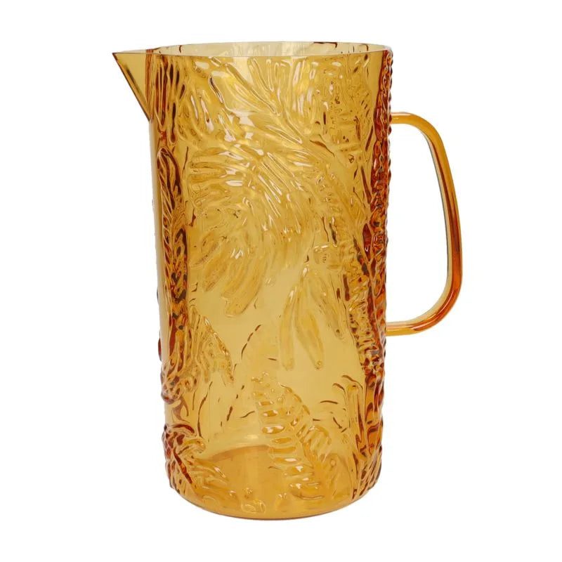 Jarra Tropical de acrílico en color ámbar, con un diseño inspirado en motivos tropicales.