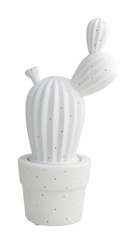 Lámpara de mesa con forma de cactus, realizada en porcelana blanca.