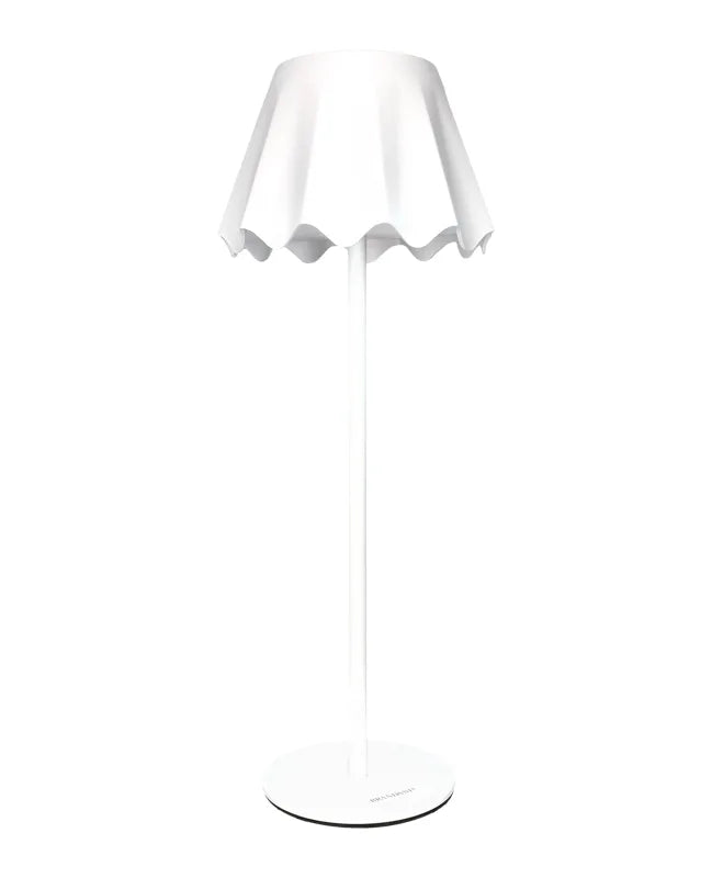 Lámpara de mesa LED táctil Ondina en color blanco, con base cuadrada y cuerpo alto y estilizado, sobre fondo blanco.