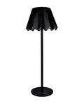 Lámpara de mesa LED táctil Ondina en color negro, con base cuadrada y cuerpo cilíndrico.