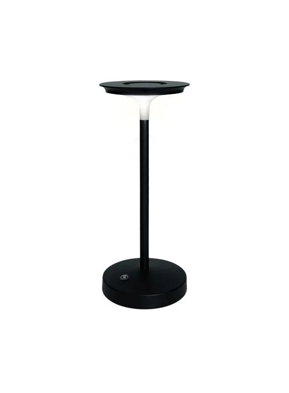 Lámpara UFO LED Táctil Negra con base y pantalla circular.
