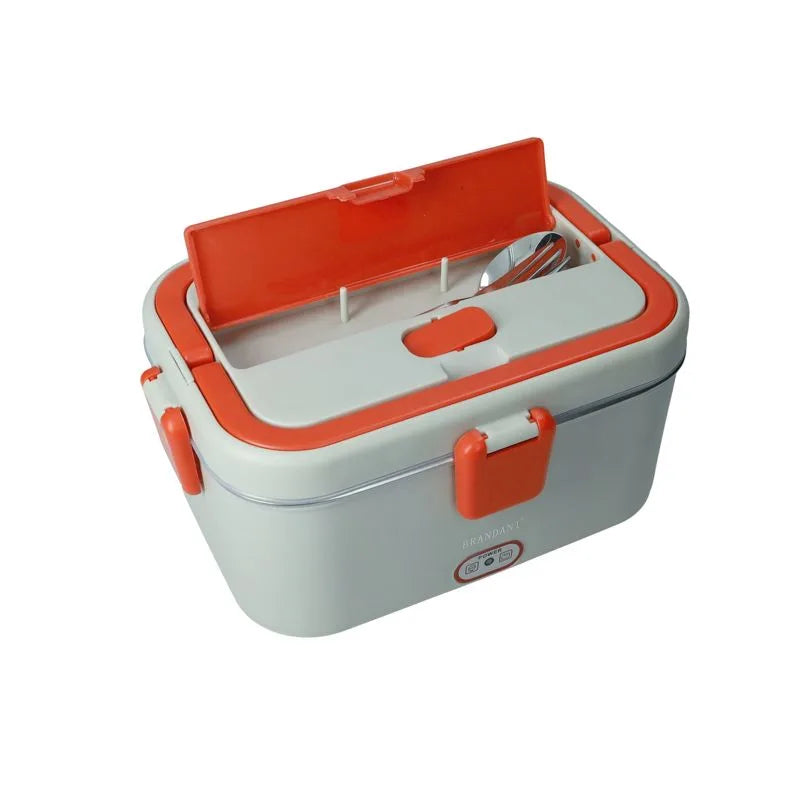 Lunch box térmica Brandani gris y roja con cubiertos y bolsa contenedora de acero inoxidable y PP.