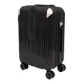Maleta trolley negra de diseño italiano, con acabado liso y ruedas.