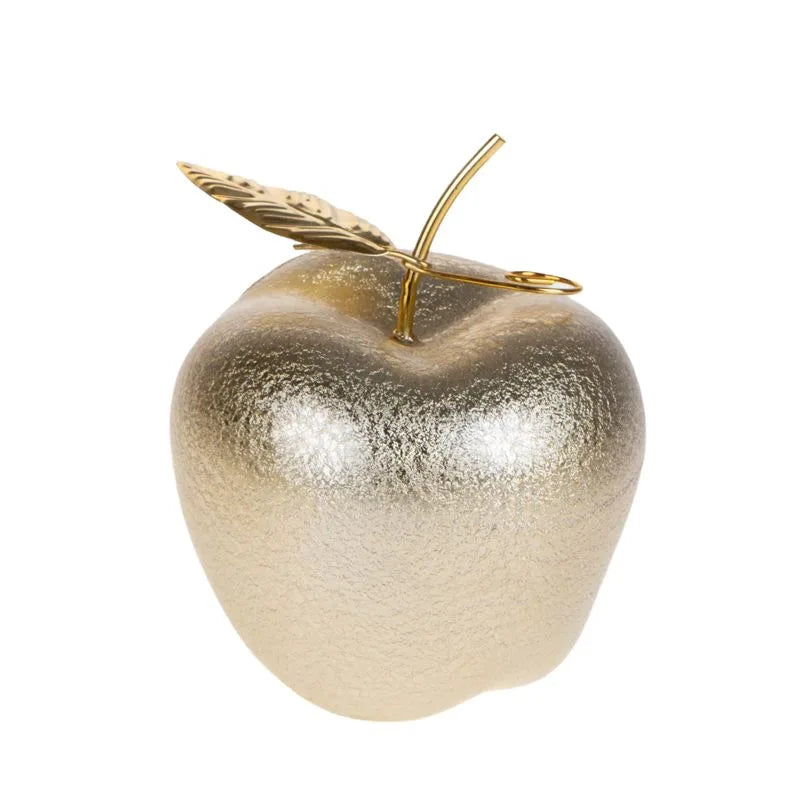 Manzana decorativa dorada de 14 cm, con acabado brillante.