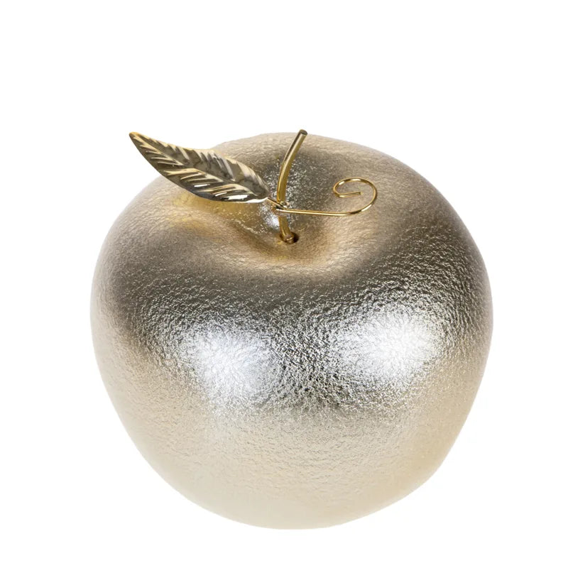 Manzana decorativa de 17,5 cm con acabado dorado.
