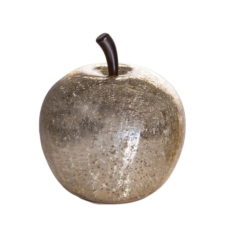 Manzana decorativa dorada de cristal con 40 LED integrados, diámetro de 24 cm.