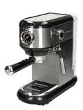 Cafetera eléctrica Brandani de color blanco, con detalles cromados y asa ergonómica, vista frontal.