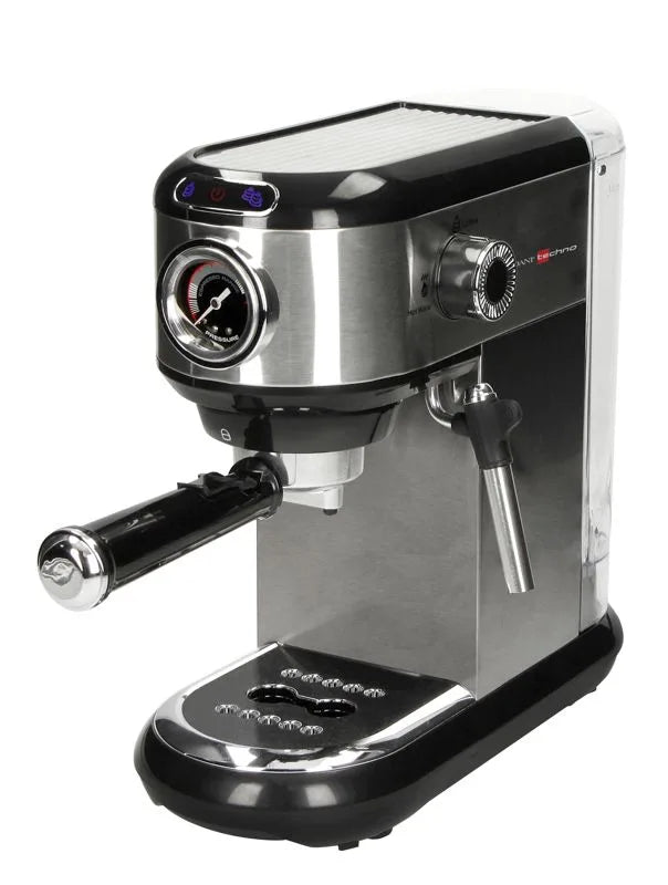 Cafetera eléctrica Brandani de color blanco, con detalles cromados y asa ergonómica, vista frontal.