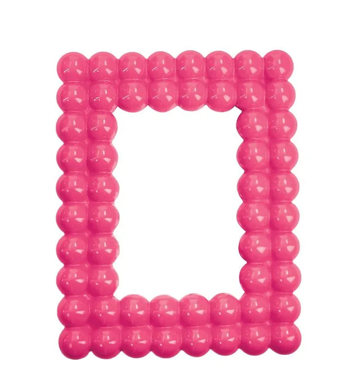 Marco de fotos rectangular de color rosa fluorescente, con el nombre 'LOLLIPOP' en la parte inferior.