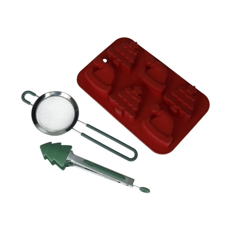 Set de moldes para galletas de Navidad Brandani con pinza y colador.