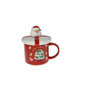 Taza roja Sotto L'Albero con tapa y cuchara, presentada sobre un fondo neutro.