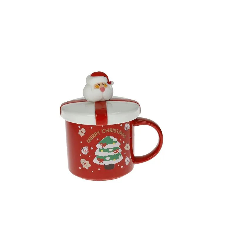 Taza roja Sotto L'Albero con tapa y cuchara, presentada sobre un fondo neutro.