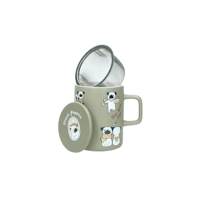 Taza "Cani" de cerámica blanca con tapa y filtro, marca Brandani Gift Group.