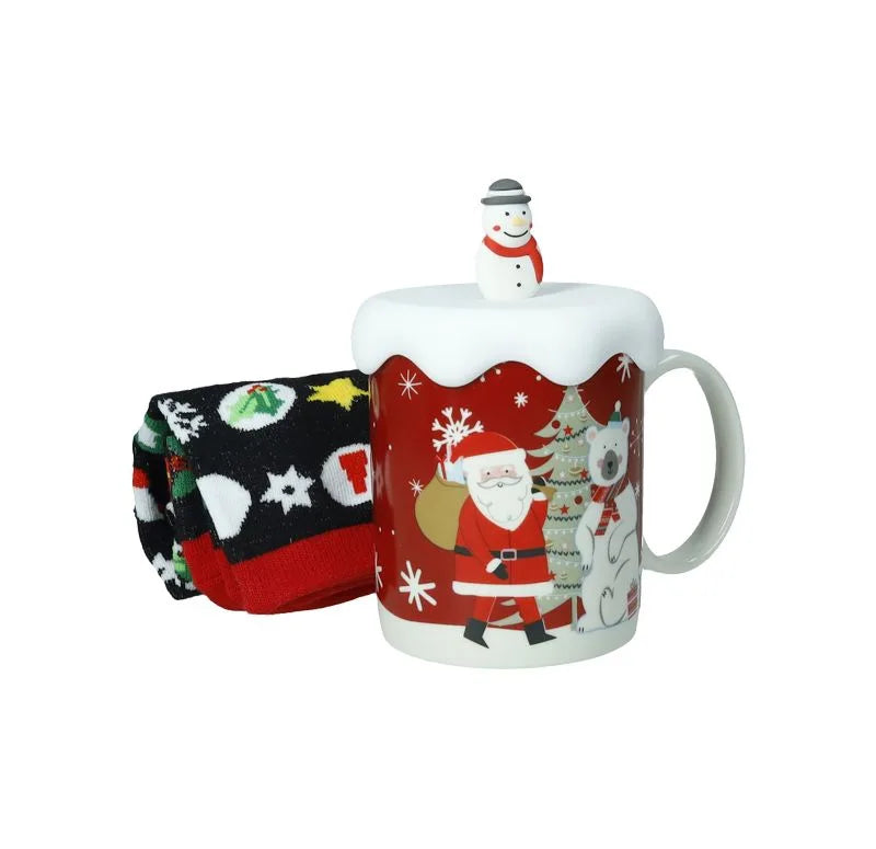Mug de cerámica roja con tapa de silicona y calcetín de algodón, diseño italiano.