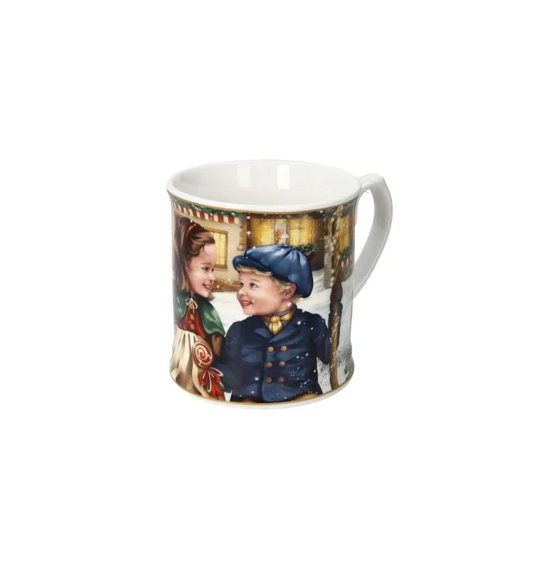 Taza de cerámica italiana "Cuccioli (Bimbi Altalena)" con diseño de niños columpiándose.
