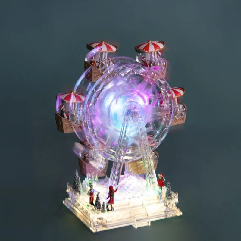 Noria Panorámica Navideña con 3 luces LED y base decorativa, dimensiones 20 x 14 x 28 cm.