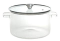 Olla de vidrio borosilicato de 1.5 litros con tapa transparente, vista frontal.