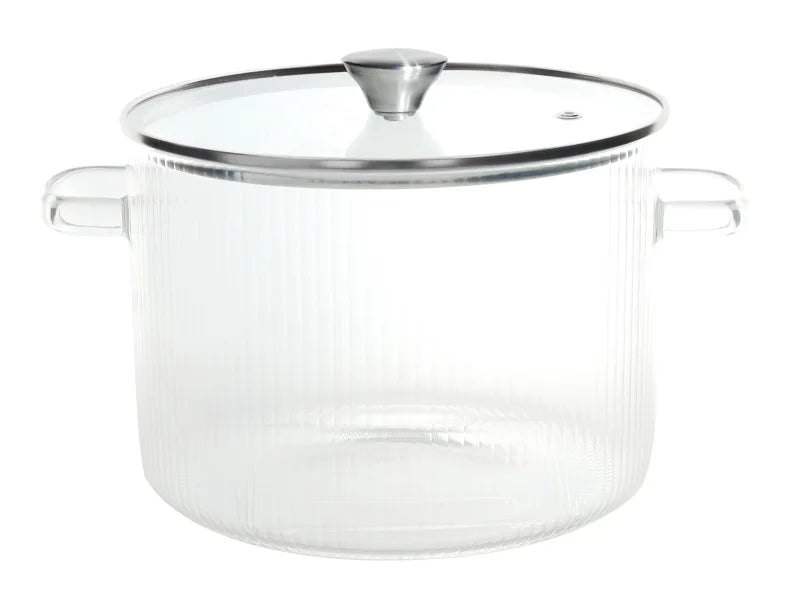 Olla de vidrio borosilicato con tapa, capacidad 3.5 litros.