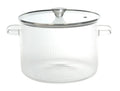 Olla de vidrio borosilicato transparente con tapa, capacidad 3 litros.