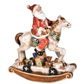 Figura de Papá Noel montado en un caballo, de 36 cm de altura, con detalles elaborados y un acabado festivo.