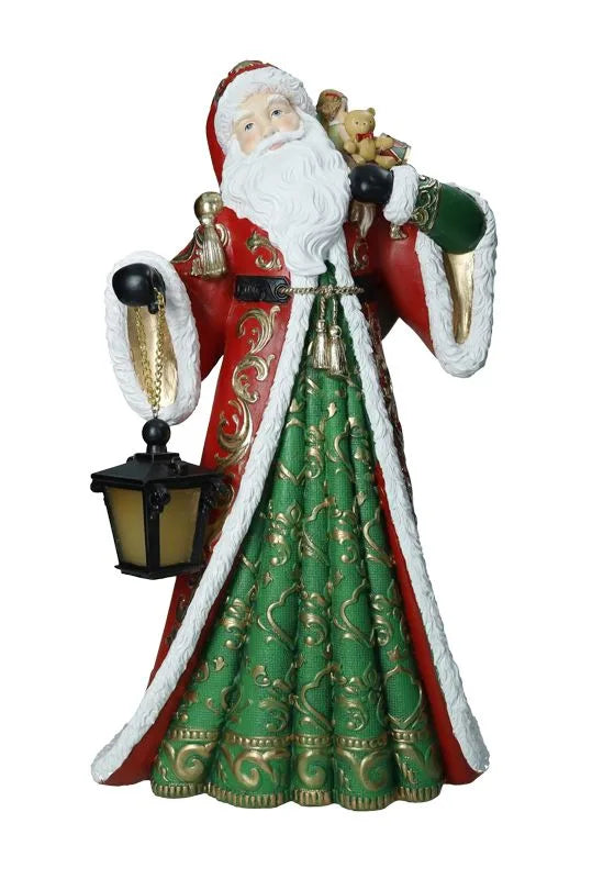 Papá Noel decorativo con linterna LED, dimensiones 26x20x47 cm.