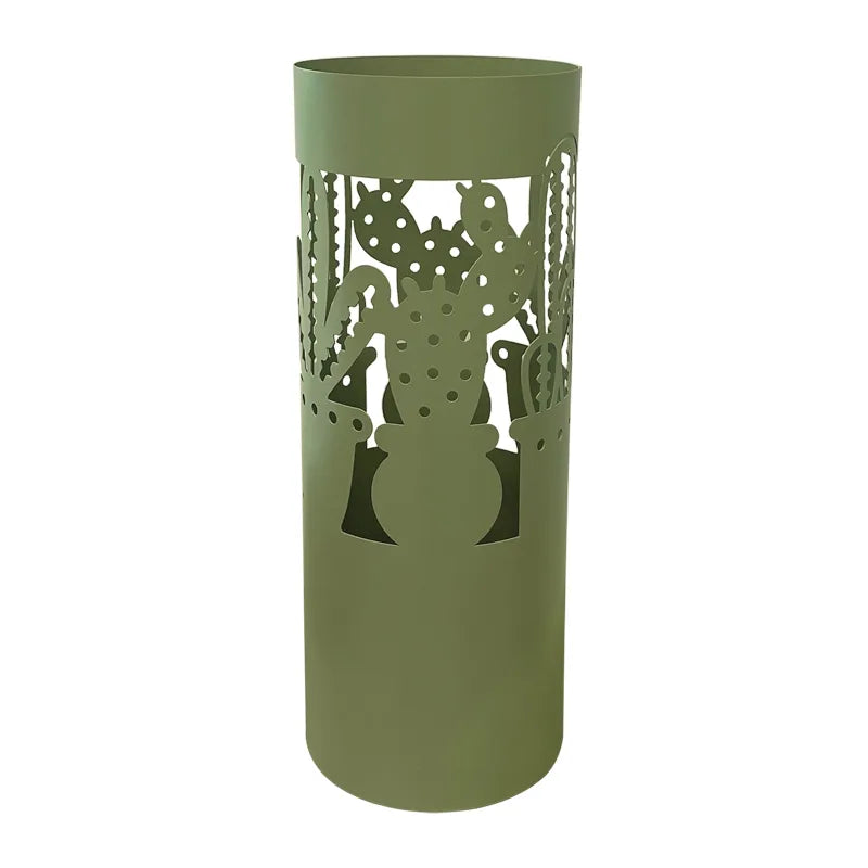 Paragüero de cerámica verde con forma de cactus, dimensiones D21 x 55 cm.