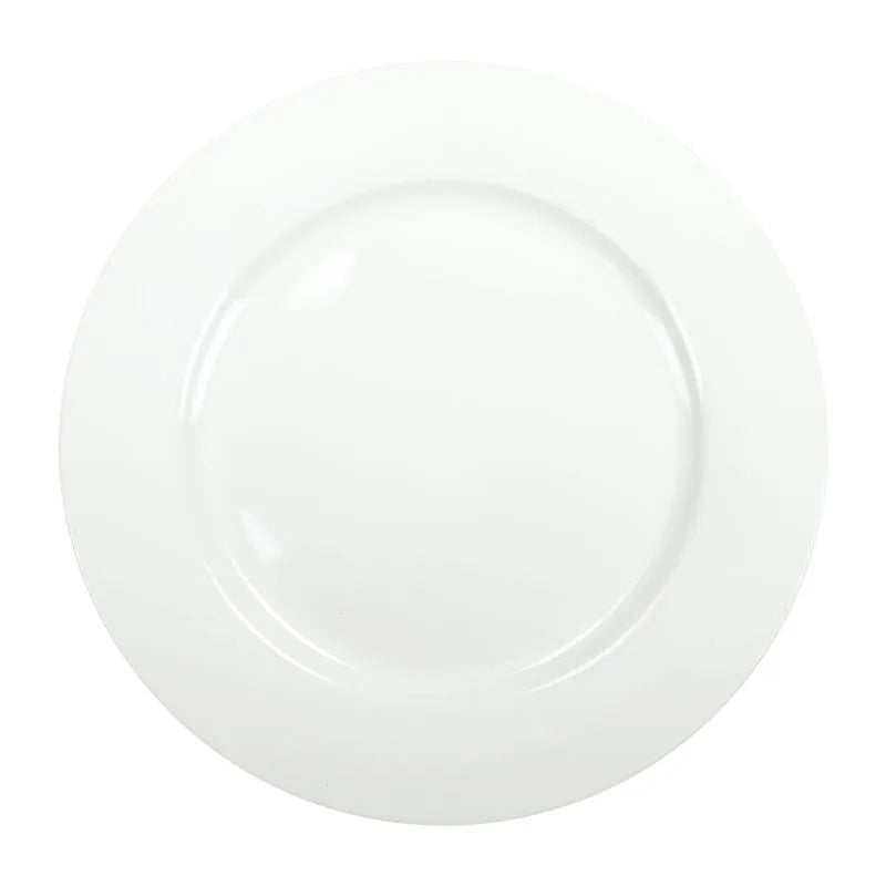 Plato llano blanco de porcelana New Bone China, colección Total White.