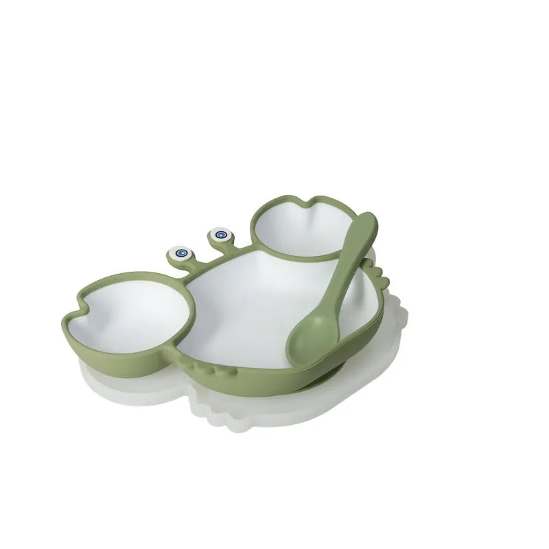 Plato de desayuno Brandani de cerámica verde con tapa y cuchara, diseño de cangrejo.