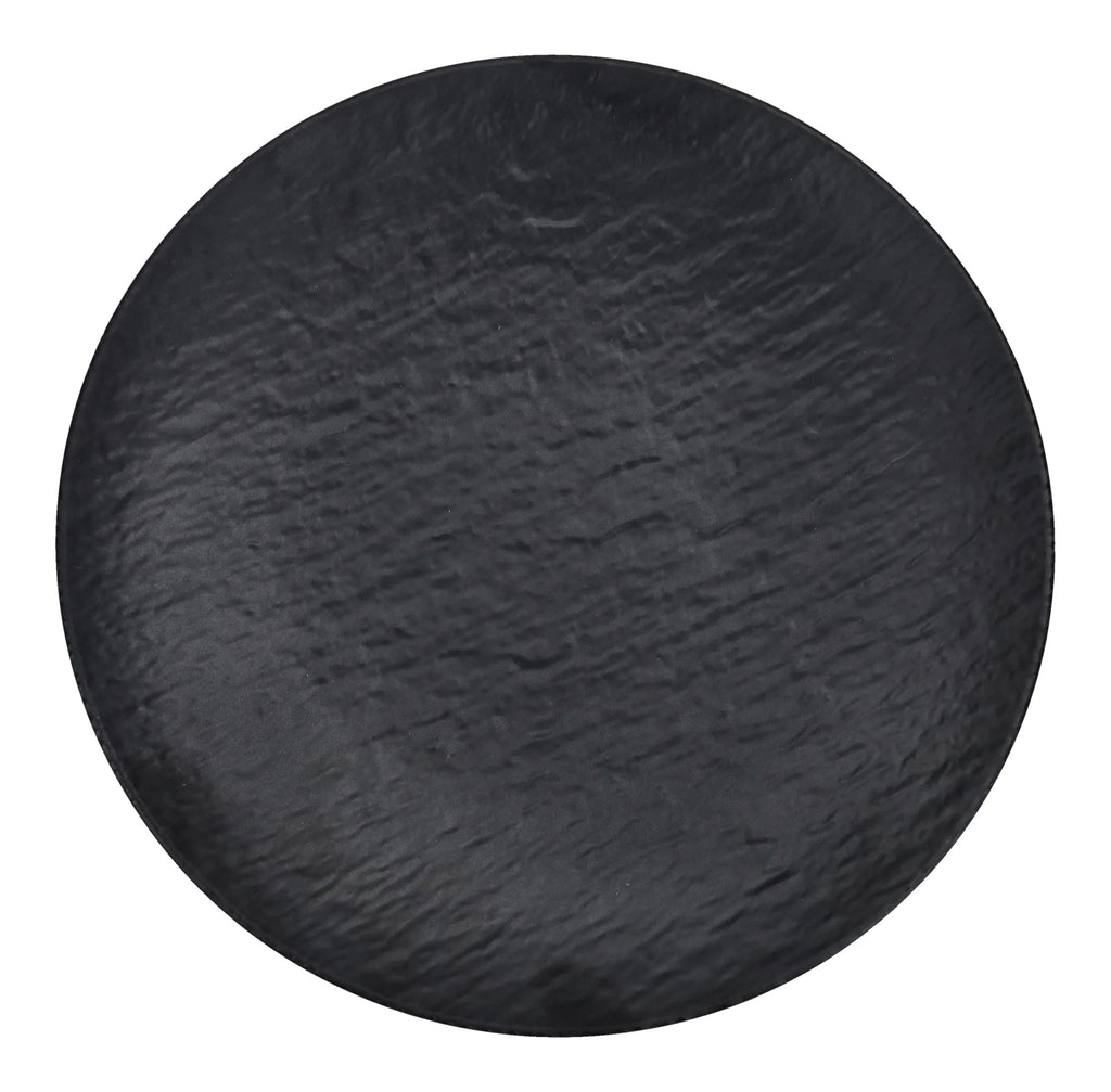 Plato llano Black Eclipse de 27 cm en melamina, color negro.