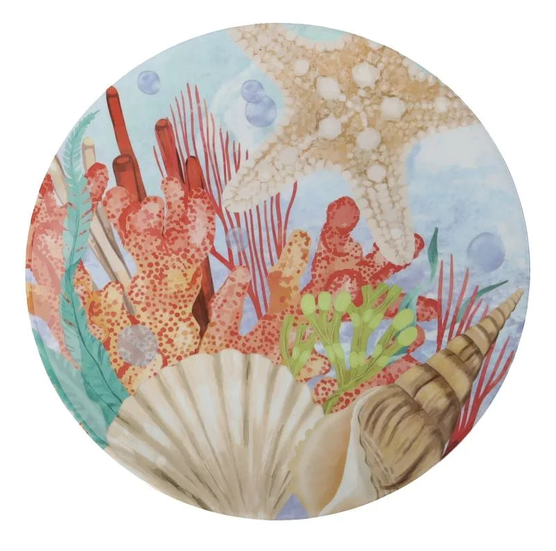 Plato llano de melamina con diseño inspirado en el océano, colección Oceano.