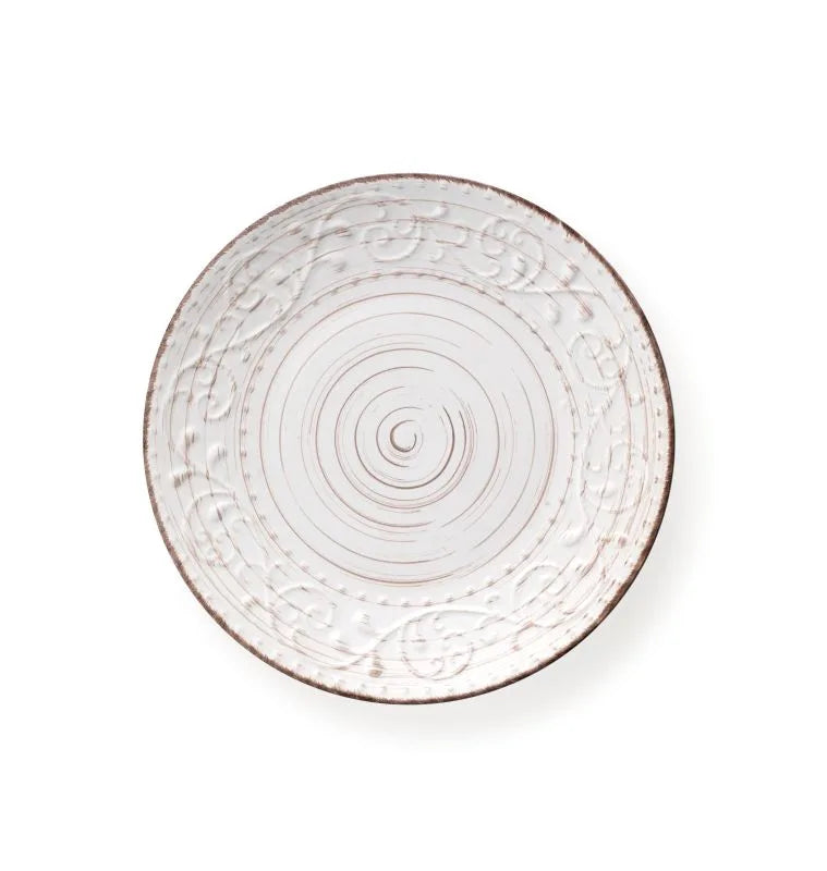 Plato llano Serendipity de Brandani en color blanco piedra, fabricado en gres.