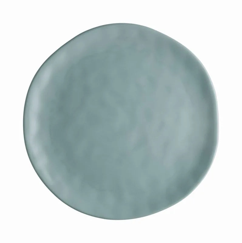 Plato llano de gres en tono agua, colección Sinfonia, Brandani.