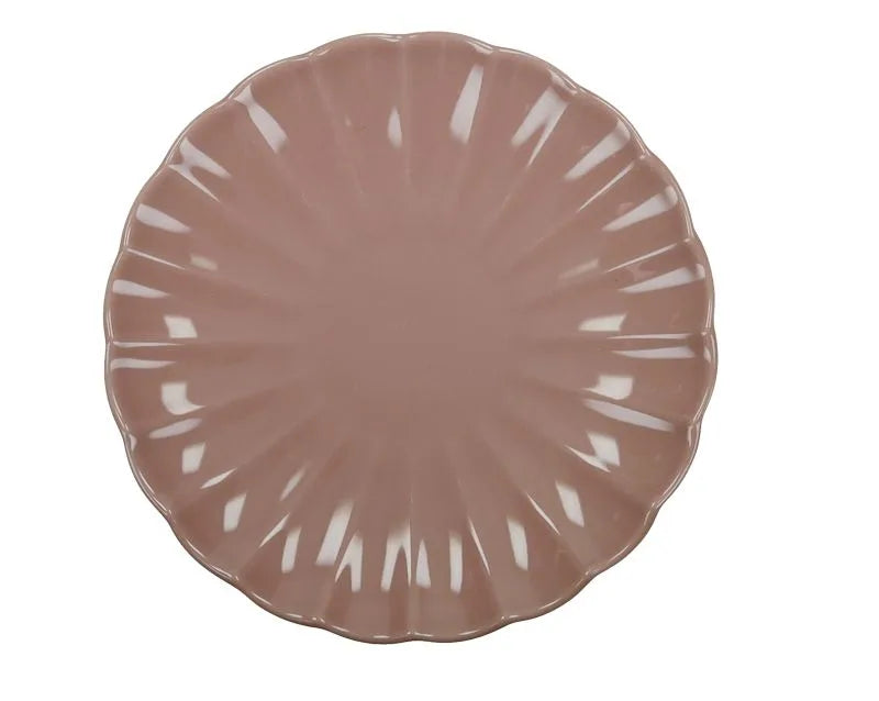 Plato de postre Calipso Rosa, con borde ligeramente elevado y acabado liso en color rosa vibrante.