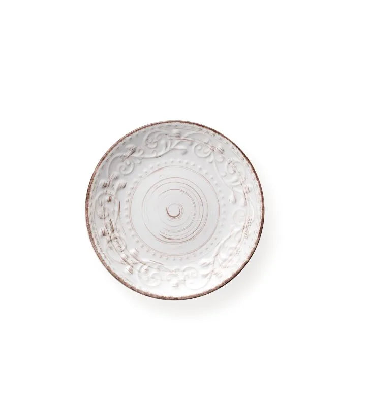 Plato de postre redondo blanco de stoneware, colección Serendipity.