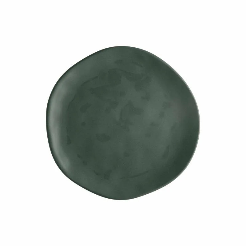 Plato de postre redondo de cerámica en tono verde petróleo, colección Sinfonia de Brandani.