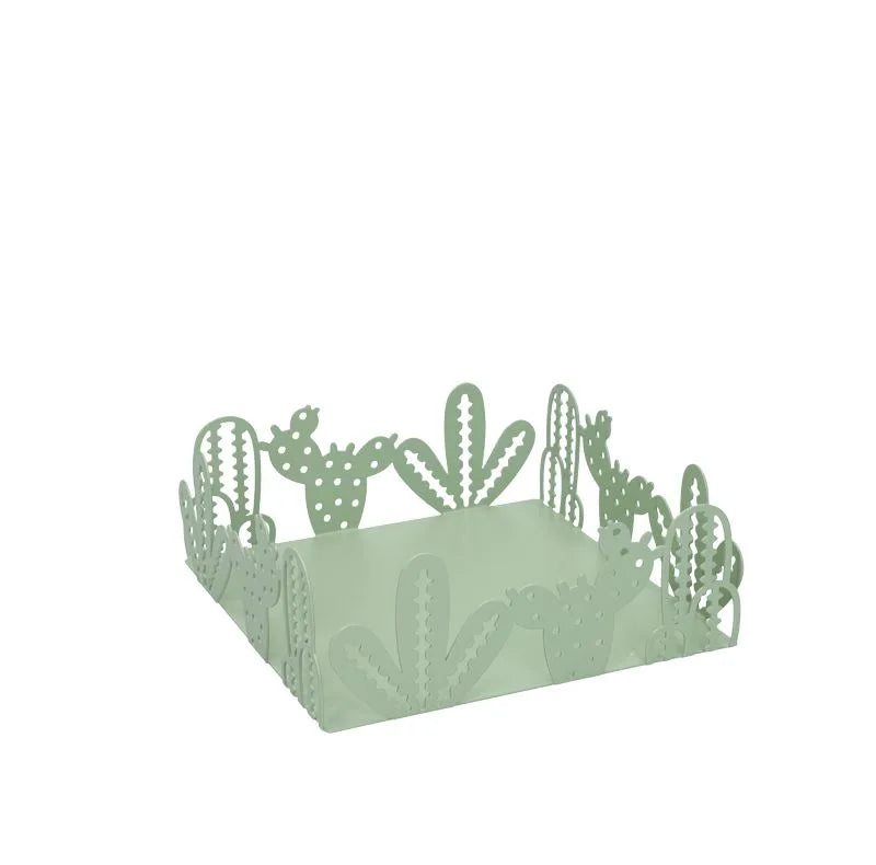 Portaservilletas cuadrado en color verde con diseño inspirado en cactus.