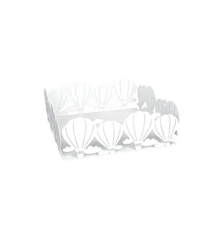 Portaservilletas blanco con diseño de "Mongolfiera", medidas 17,5 x 17,5 x 6 cm.