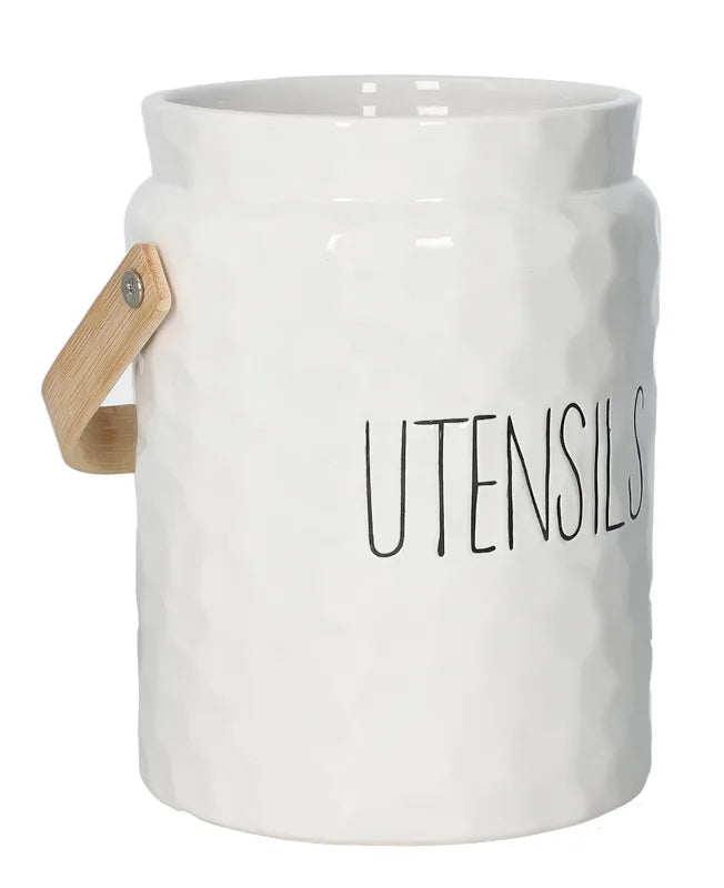 Pote de cocina New Age de Brandani Gift Group, blanco, para organizar utensilios.