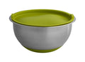Recipiente Bombin verde de acero inoxidable y silicona con base y tapa, de 27 cm de altura.