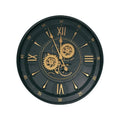 Reloj de pared metálico de 60 cm de diámetro, con diseño de engranajes en color azul.