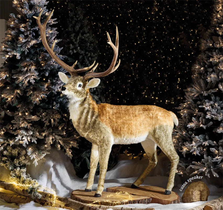 Figura de reno Rudolph de resina de 152 cm, detallada y con acabado brillante, ideal para decoración navideña.