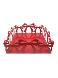 Servilletero Brandani de cerámica roja con un lazo decorativo, dimensiones 17x17 cm.