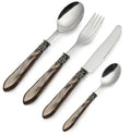 Set de 16 cubiertos Moka Nuance en acero inoxidable, compuesto por cuchillos, tenedores, cucharas y cucharillas.