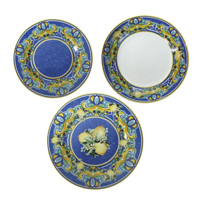 Set de 18 piezas de vajilla Citrus Blu en color azul, con diseño de cítricos, de Brandani Gift Group.